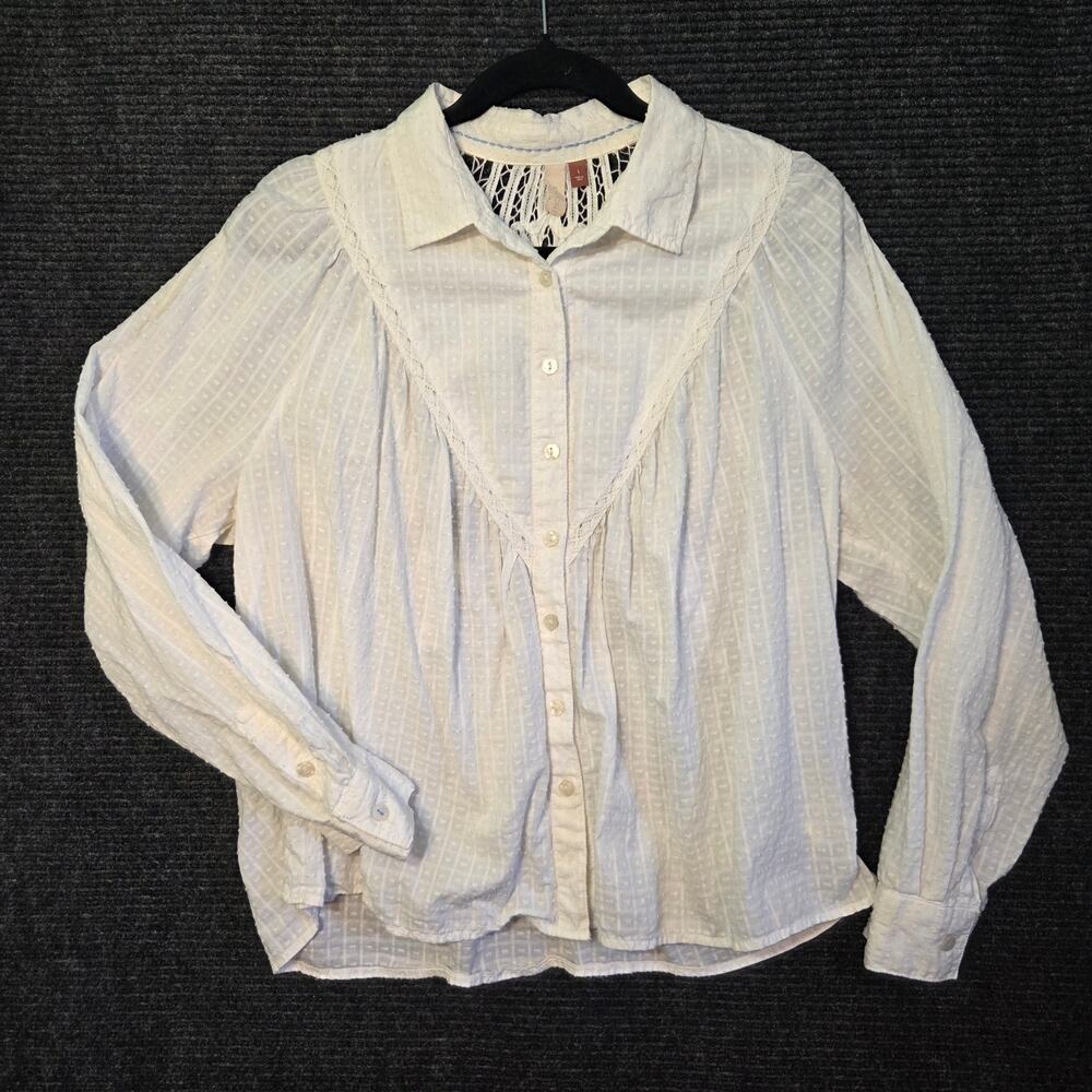 Pilcro Women's Cotton Coquette Renaissance  Button Down Blouse Shirt Lace Size L
